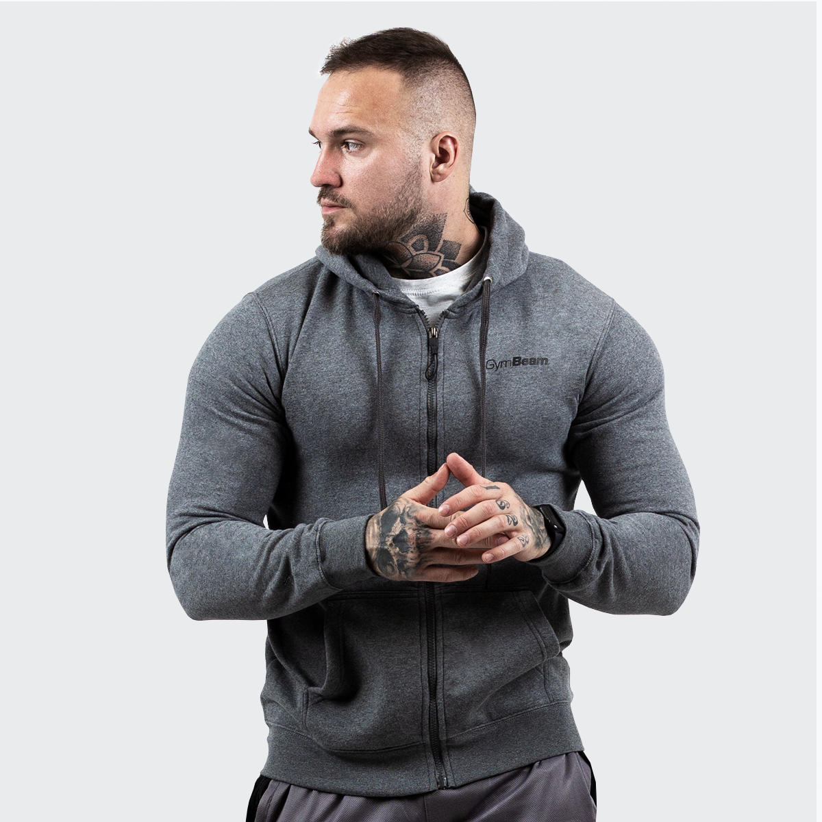 Толстовка Zipper Hoodie Grey Black - GymBeam