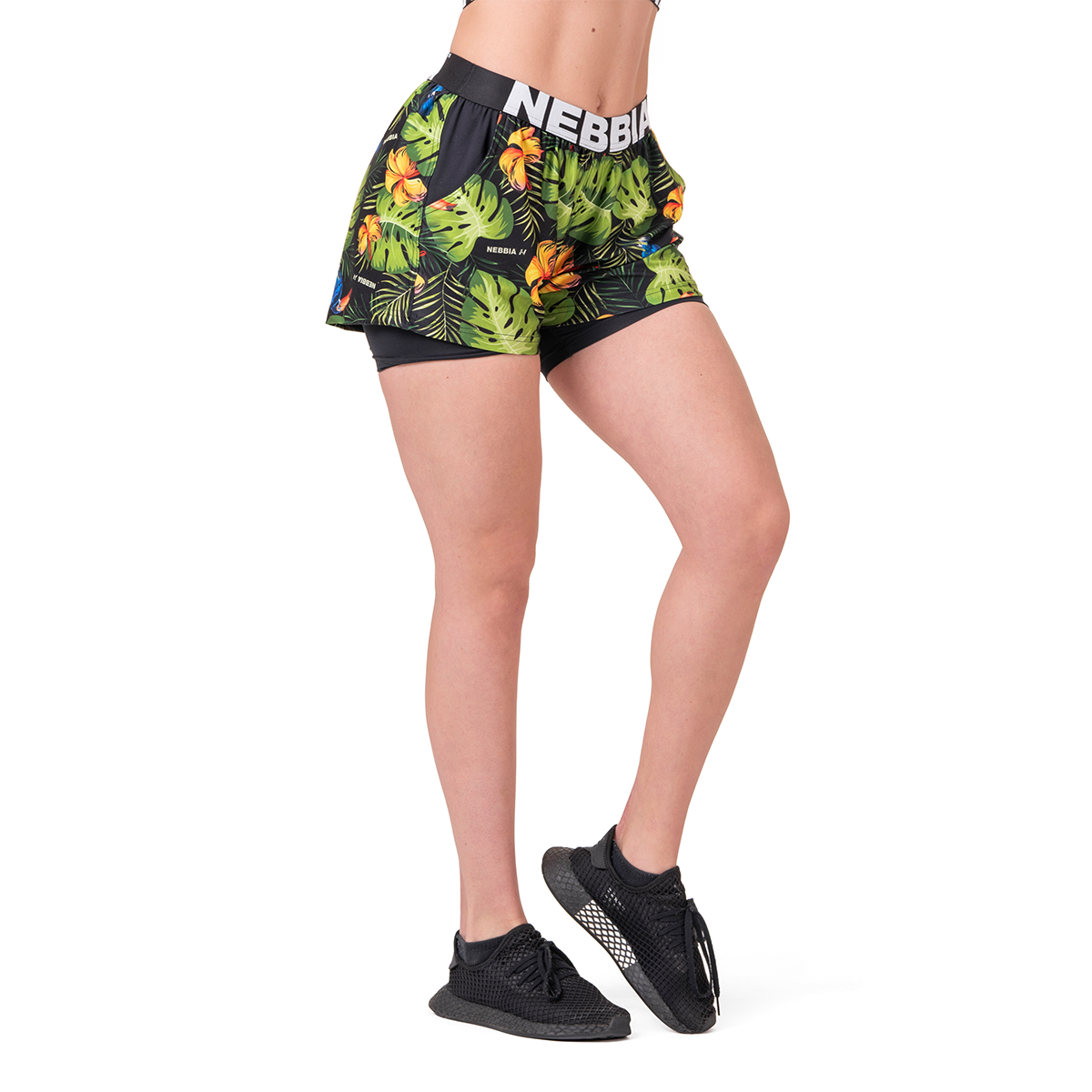 Women‘s High Energy Double Layer Shorts Green - NEBBIA