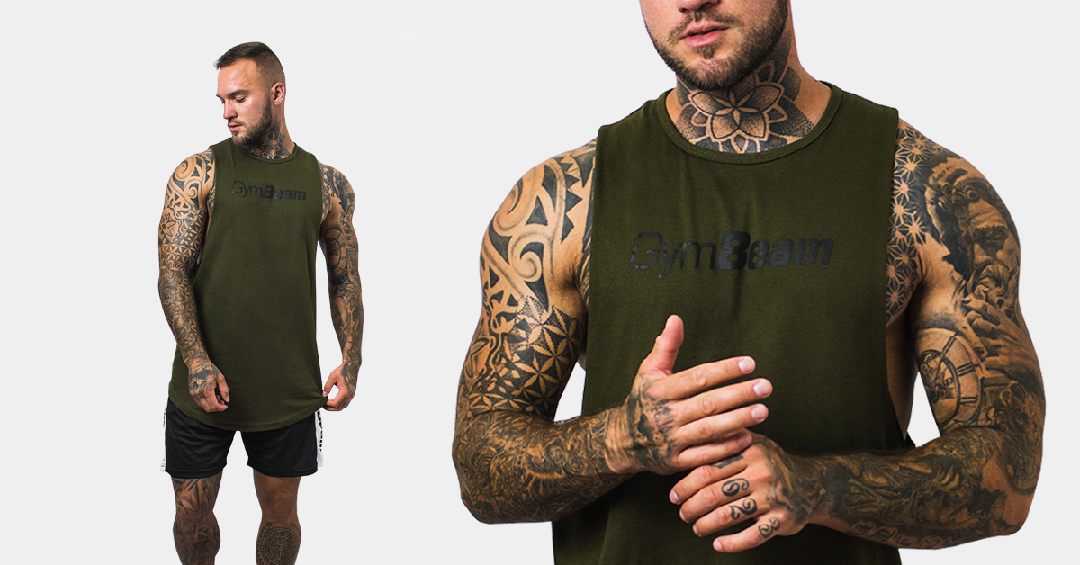 Майка Cut Off Military Green - GymBeam